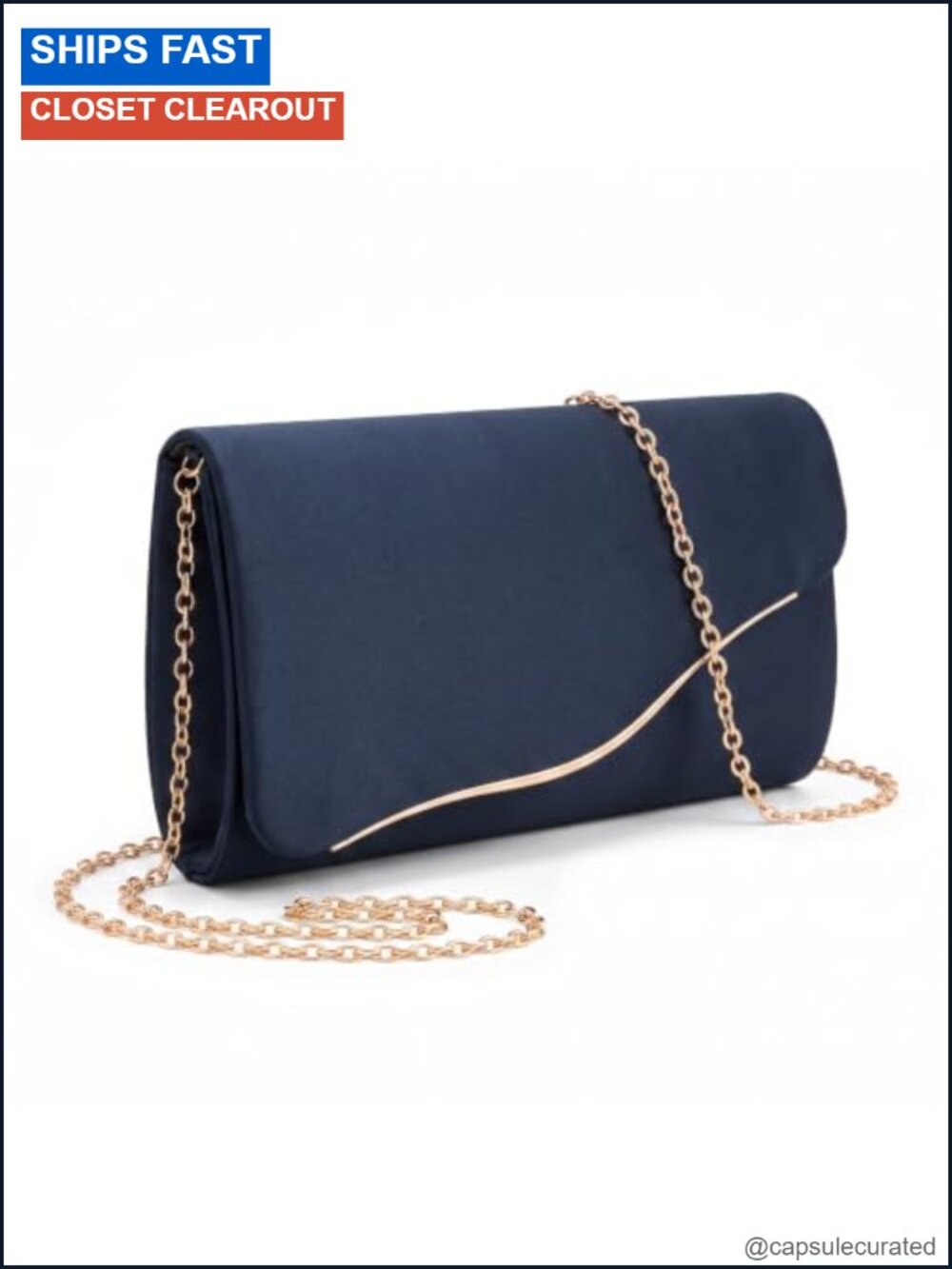 Faux Suede Evening Clutch with Detachable Gold Chain Strap